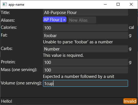 Prototype Ingredient Editor